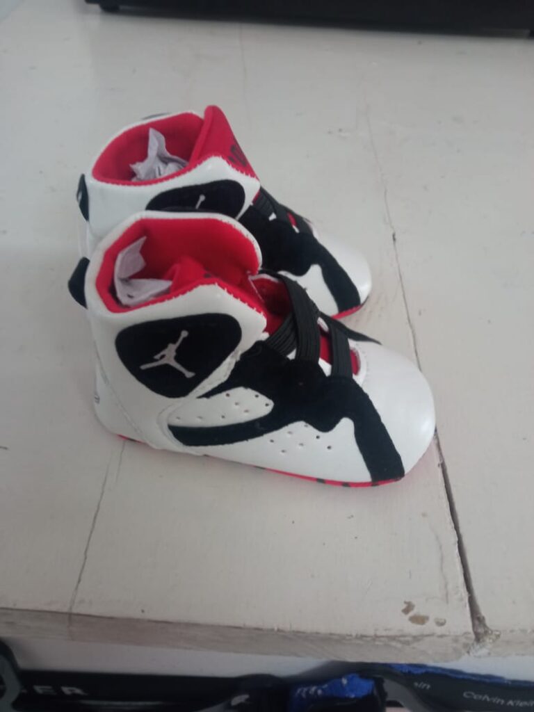 Jordan Baby Boy Sneakers – Size 0-6 Months, Red/White/Black, Soft & Comfortable