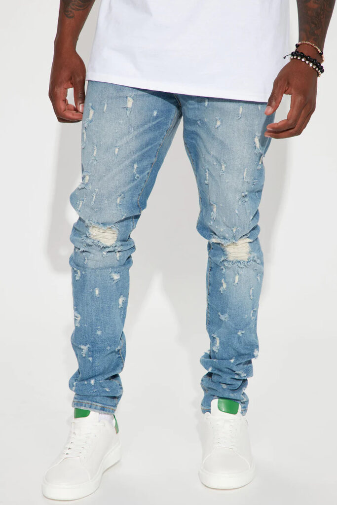 Shotgun Blast Stacked Skinny Jeans - Light Wash