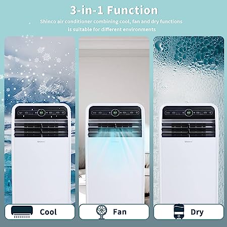 Shinco 12,000 BTU Portable Air Conditioner(11,500BTU ASHRAE), Portable AC Unit with Built-in Cool, Dehumidifier&Fan Modes for Room up to 400 sq.ft, Room Air Conditioner with Remote Control, 24 Hour Timer, - Image 4