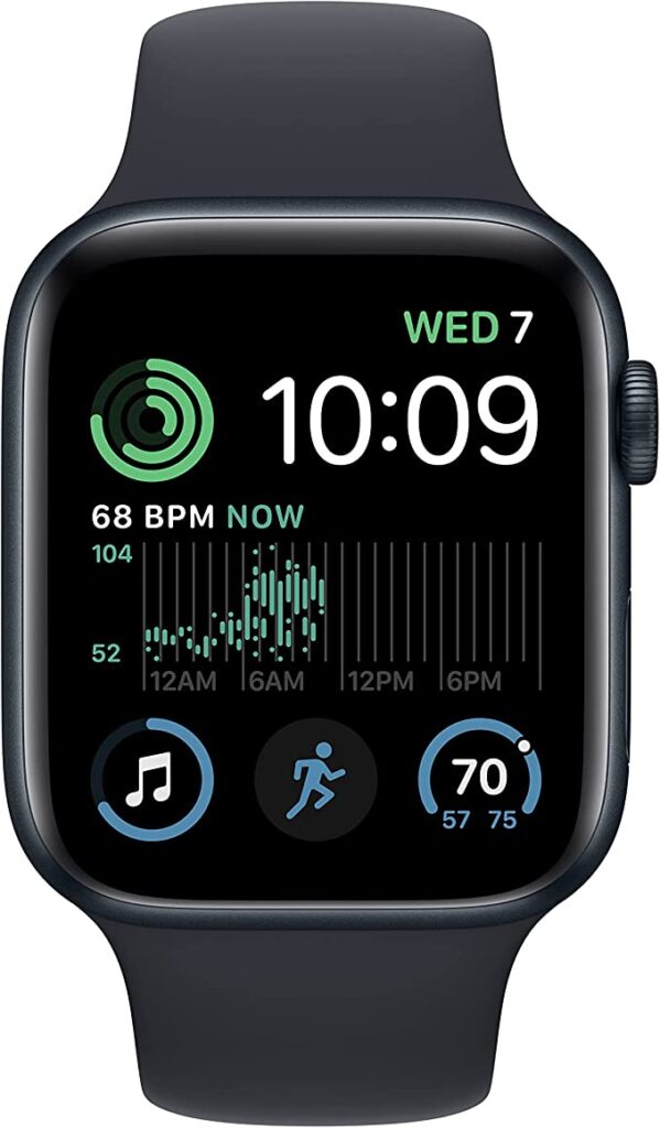 Apple Watch SE (2nd Gen) [GPS 44mm] Smart Watch w/Midnight Aluminum Case & Midnight Sport Band - S/M. Fitness & Sleep Tracker, Crash Detection, Heart Rate Monitor, Retina Display, Water Resistant