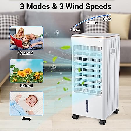Yescom 3 IN 1 Portable Evaporative Air Cooler, Cooling Fan w/Humidifier & Remote Control,3 Wind Speeds,Detachable Water Tank & 4 Ice Packs Windowless Room Cooler for Home Office Garage Dorm 21-Inch - Image 3