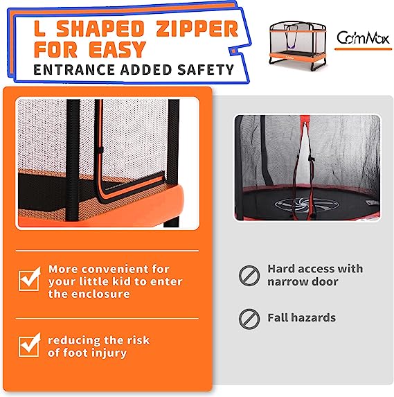 CalmMax 6FT Kids Trampoline with Horizontal Bar and Swing, Rectangle Toddler Trampoline with Enclosure Safety Net, ASTM Approved- Outdoor/Indoor Trampoline for Kids, Toddlers & Baby - Image 5