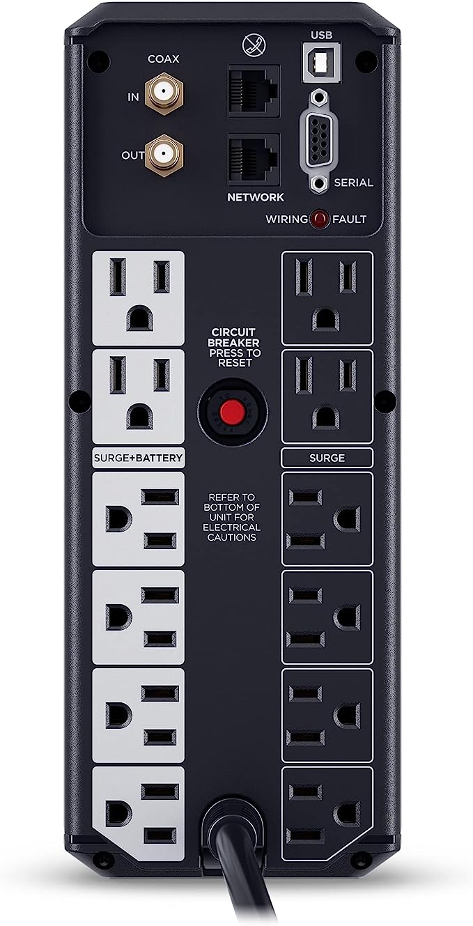 Intelligent LCD UPS System, 1500VA/900W, 12 Outlets, 2 USB Ports, AVR, Mini Tower, Black - Image 4