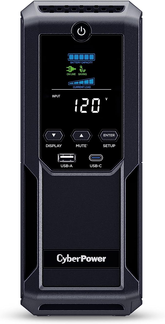 Intelligent LCD UPS System, 1500VA/900W, 12 Outlets, 2 USB Ports, AVR, Mini Tower, Black - Image 5