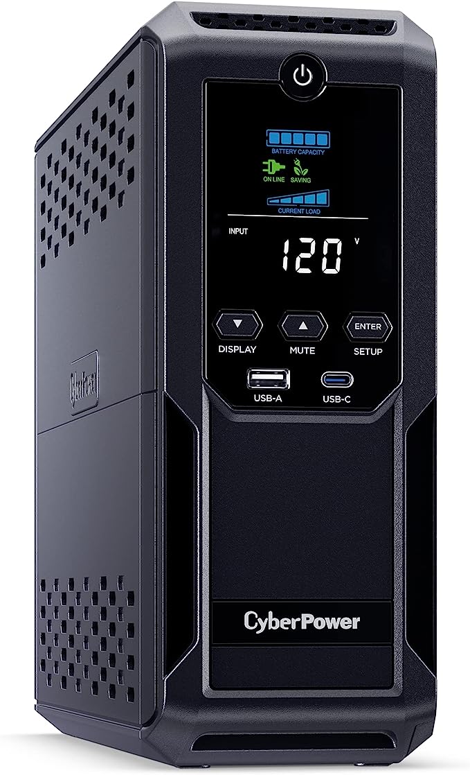 Intelligent LCD UPS System, 1500VA/900W, 12 Outlets, 2 USB Ports, AVR, Mini Tower, Black - Image 6
