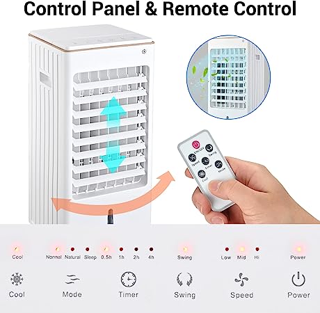 Yescom 3 IN 1 Portable Evaporative Air Cooler, Cooling Fan w/Humidifier & Remote Control,3 Wind Speeds,Detachable Water Tank & 4 Ice Packs Windowless Room Cooler for Home Office Garage Dorm 21-Inch - Image 2