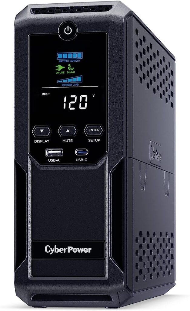 Intelligent LCD UPS System, 1500VA/900W, 12 Outlets, 2 USB Ports, AVR, Mini Tower, Black