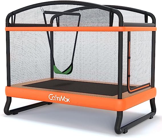 CalmMax 6FT Kids Trampoline with Horizontal Bar and Swing, Rectangle Toddler Trampoline with Enclosure Safety Net, ASTM Approved- Outdoor/Indoor Trampoline for Kids, Toddlers & Baby