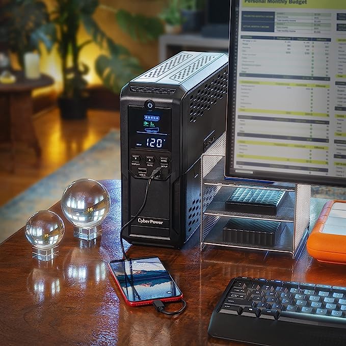 Intelligent LCD UPS System, 1500VA/900W, 12 Outlets, 2 USB Ports, AVR, Mini Tower, Black - Image 3