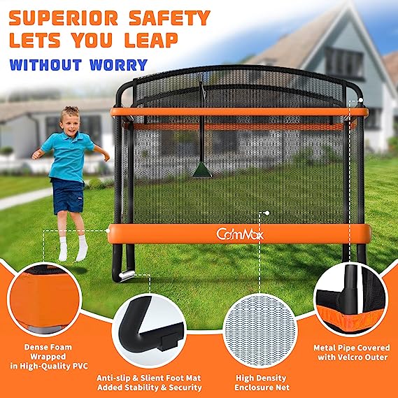 CalmMax 6FT Kids Trampoline with Horizontal Bar and Swing, Rectangle Toddler Trampoline with Enclosure Safety Net, ASTM Approved- Outdoor/Indoor Trampoline for Kids, Toddlers & Baby - Image 2