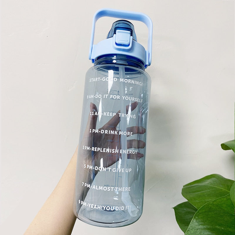 2L Large Capacity Water Bottle With Bounce Cover Time Scale Reminder Frosted Cup With Cute Stickers For Outdoor Sports Fitness - Image 17
