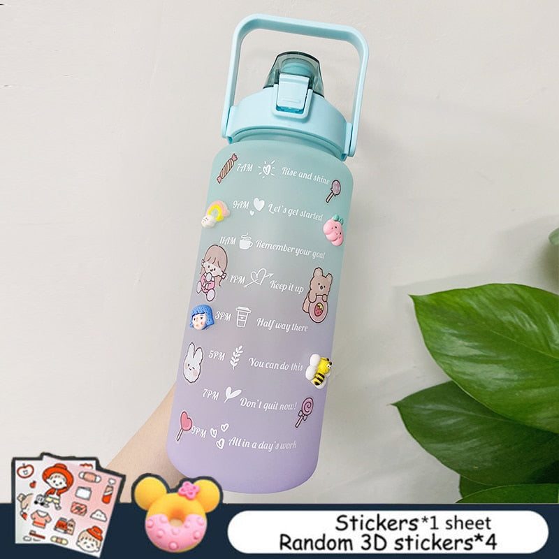 2L Large Capacity Water Bottle With Bounce Cover Time Scale Reminder Frosted Cup With Cute Stickers For Outdoor Sports Fitness - Image 11