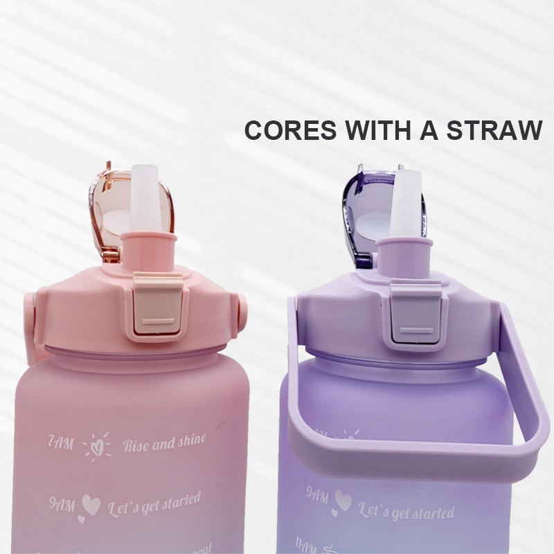 2L Large Capacity Water Bottle With Bounce Cover Time Scale Reminder Frosted Cup With Cute Stickers For Outdoor Sports Fitness - Image 23