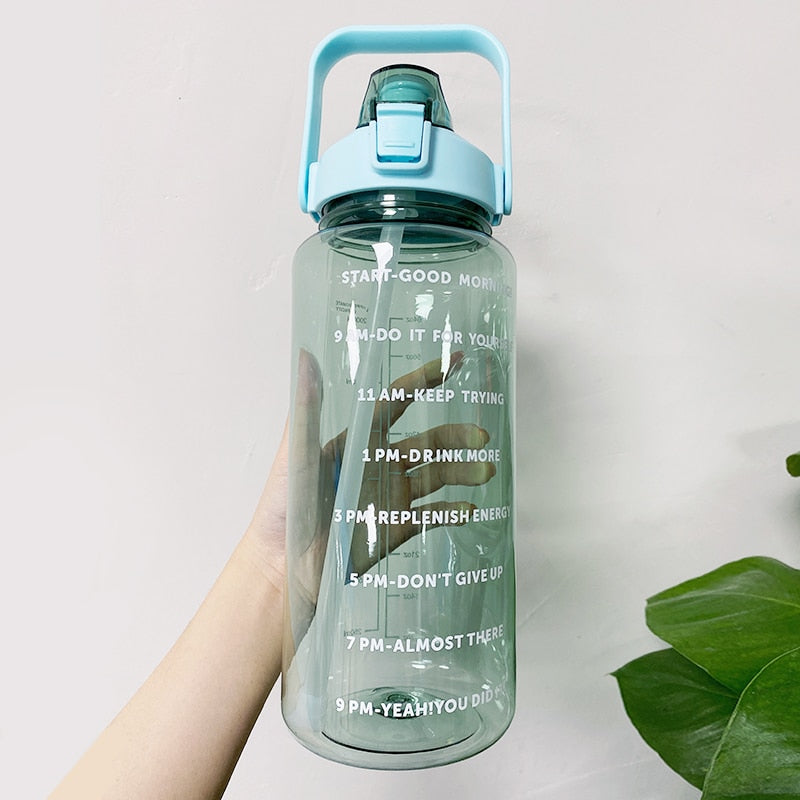 2L Large Capacity Water Bottle With Bounce Cover Time Scale Reminder Frosted Cup With Cute Stickers For Outdoor Sports Fitness - Image 9