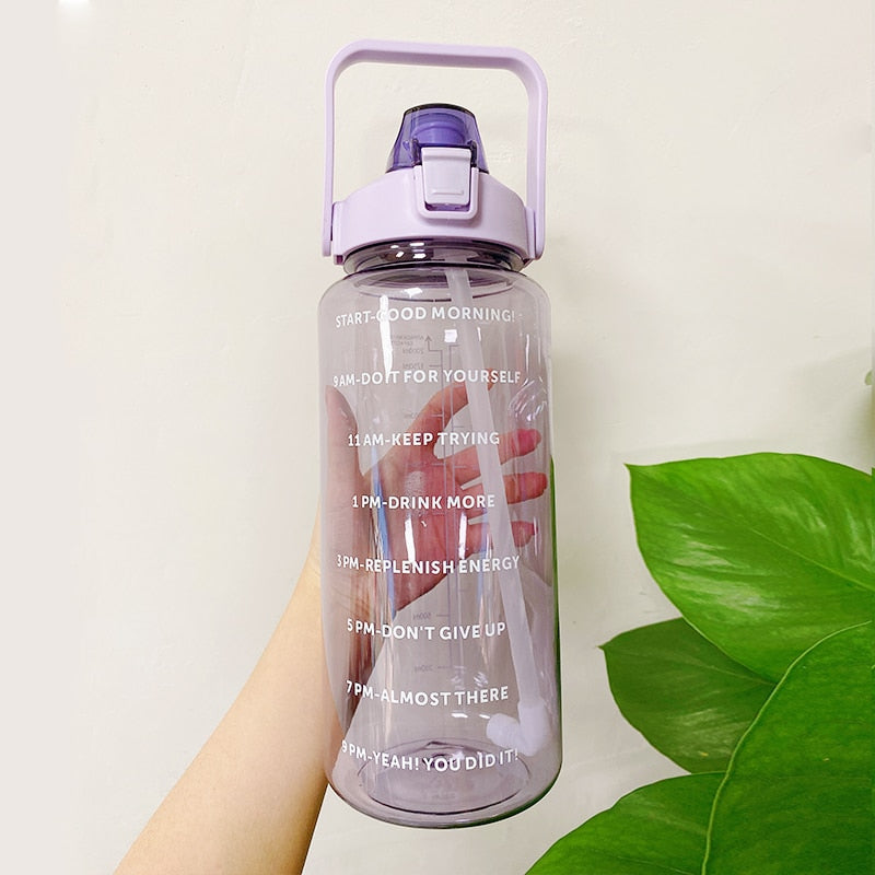 2L Large Capacity Water Bottle With Bounce Cover Time Scale Reminder Frosted Cup With Cute Stickers For Outdoor Sports Fitness - Image 4