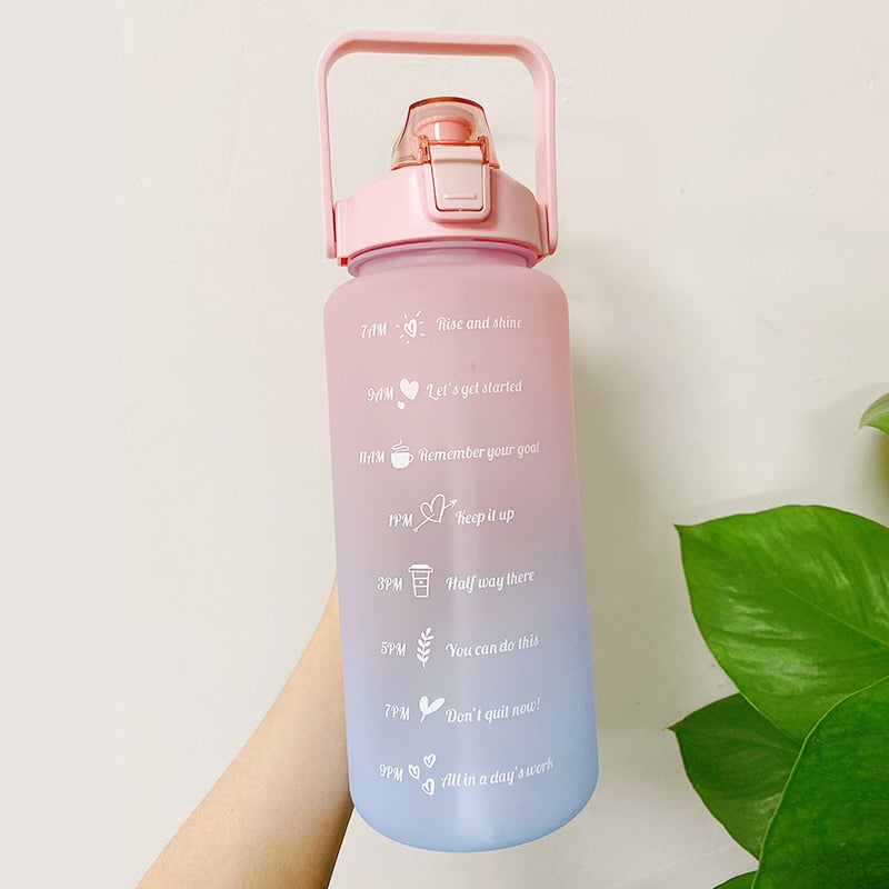 2L Large Capacity Water Bottle With Bounce Cover Time Scale Reminder Frosted Cup With Cute Stickers For Outdoor Sports Fitness - Image 3