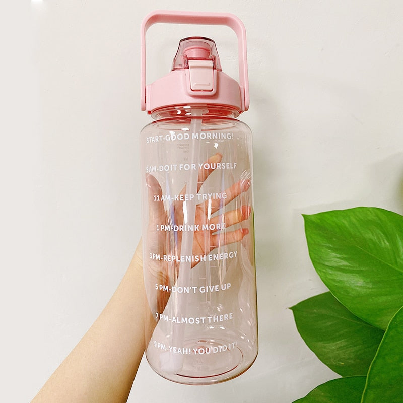 2L Large Capacity Water Bottle With Bounce Cover Time Scale Reminder Frosted Cup With Cute Stickers For Outdoor Sports Fitness - Image 19