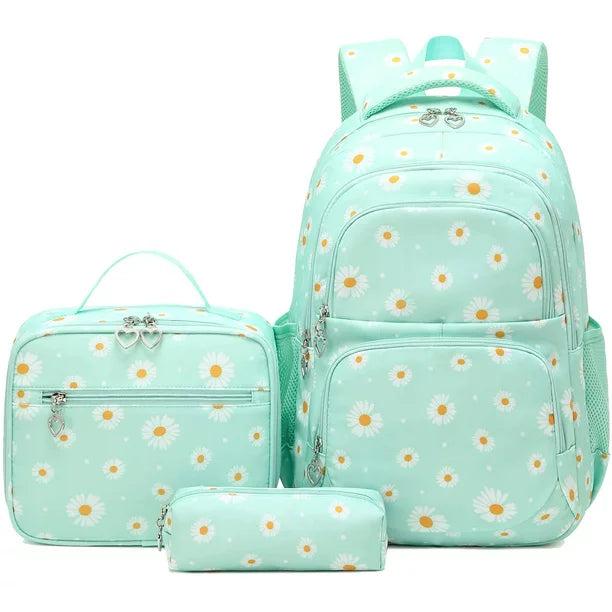 Petmoko Daisy Printed Backpacks With Lunch Pack Pencil Case 3pcs, Water Resistant Lightweight Bookbag For Middle School - Image 5