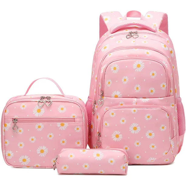 Petmoko Daisy Printed Backpacks With Lunch Pack Pencil Case 3pcs, Water Resistant Lightweight Bookbag For Middle School - Image 7