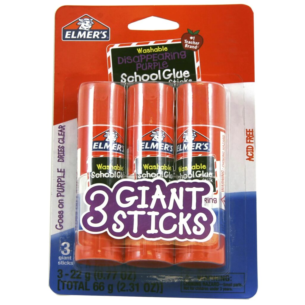 Elmer's Giant Disappearing Purple Washable School Glue Sticks, 3 Count